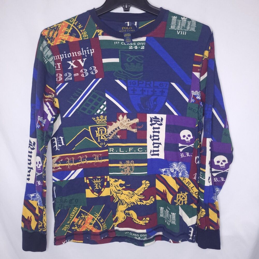 Polo Ralph Lauren Sleep Shirt Mens Large Waffle Knit Collegiate Rugby NWOT